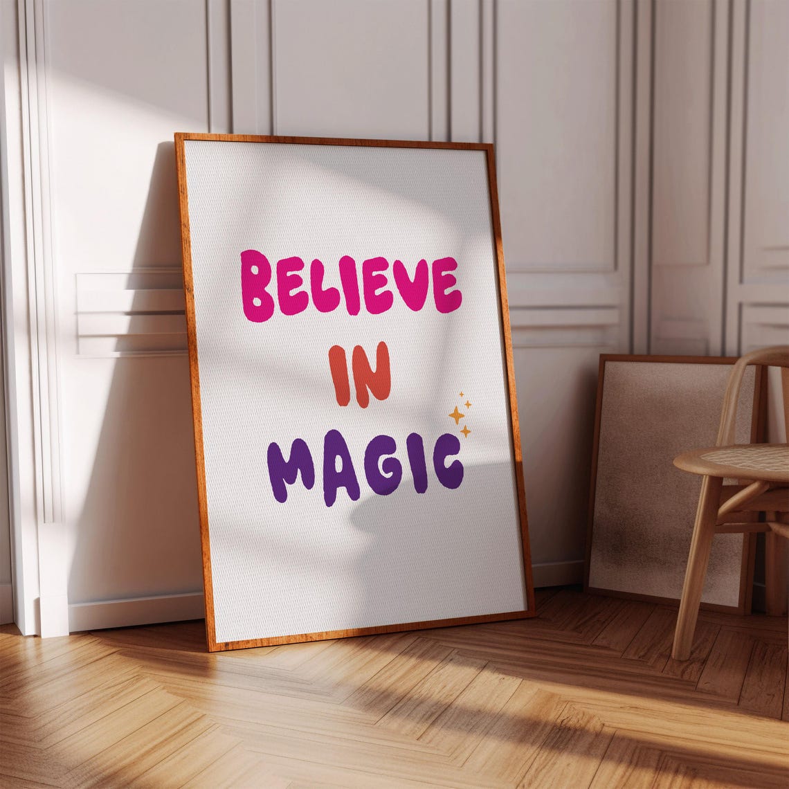 Believe In Magic Pink Purple Bubble Poster Kids Room Whimsical Art