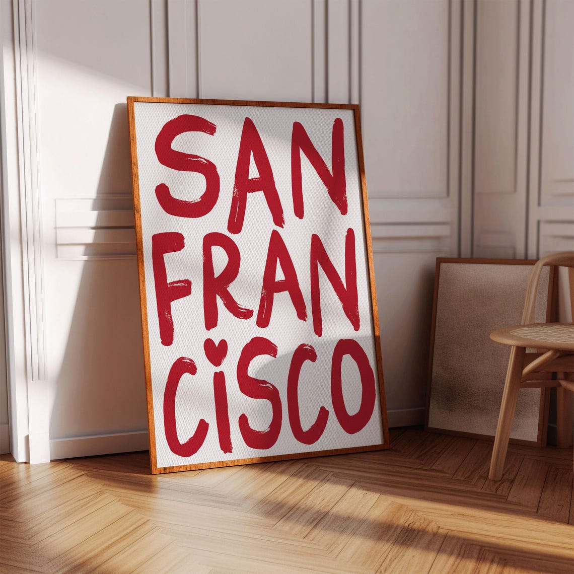 San Francisco Red Brush Lettering Typography Poster Heart Design