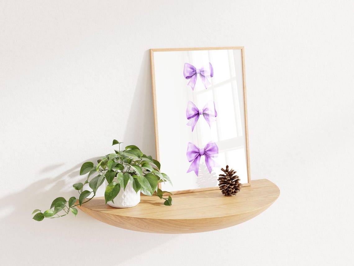 Lavender Purple Bow Trio Watercolor Poster Soft Girly Room Decor - Image 3