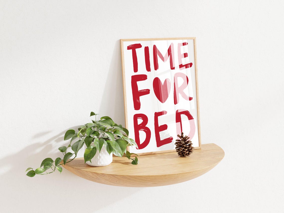 Time For Bed Red Brush Letter Poster Sweet Kids Bedtime Reminder - Image 2