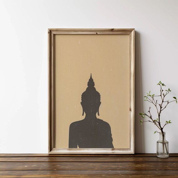 Buddha Silhouette Minimalist Zen Meditation Neutral Beige Wall Poster