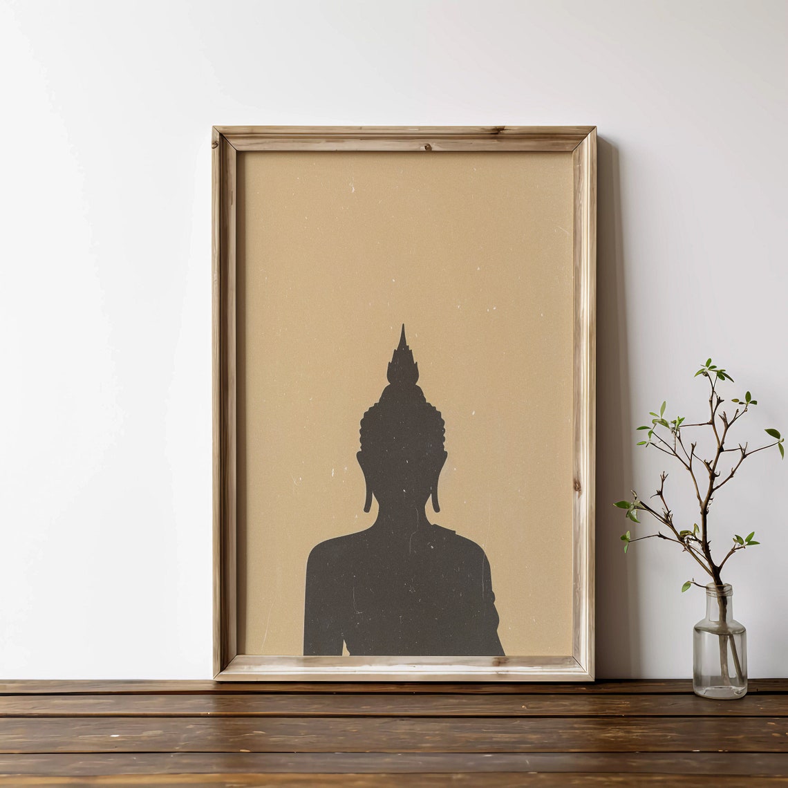 Buddha Silhouette Minimalist Zen Meditation Neutral Beige Wall Poster