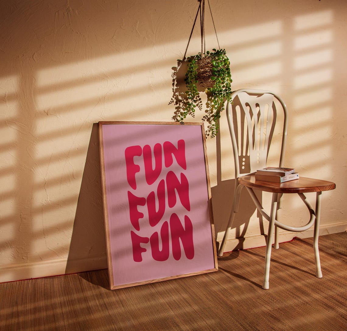 Fun Fun Fun Hot Pink Bubble Letter Retro Girly Party Decor Poster - Image 2