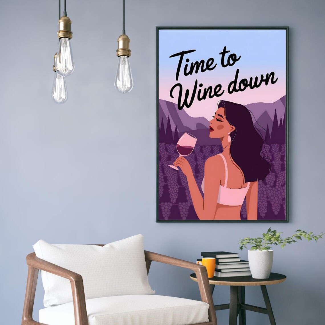 Time to Wine Down Funny Quote Poster with Vineyard Sunset Scene - Image 4