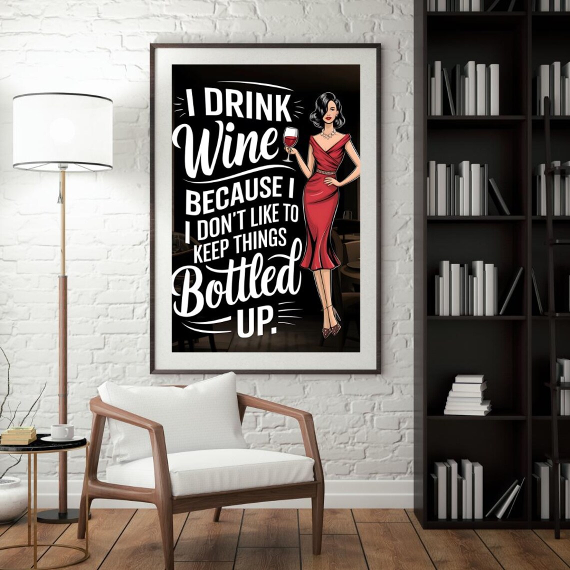 I Drink Wine Because I Don't Keep Things Bottled Up Retro Poster - Image 3