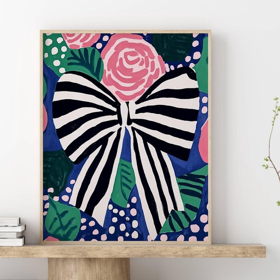 Bow Print, Preppy Black And White Nursery Art Print