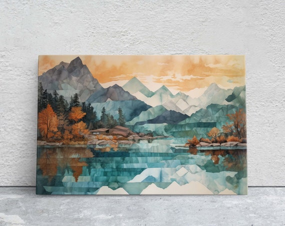 Lakeside Mountains On Lake View Mountains Abstract Landscape Modern Landscape Neutral Tones Subtle Color Watercolor Print