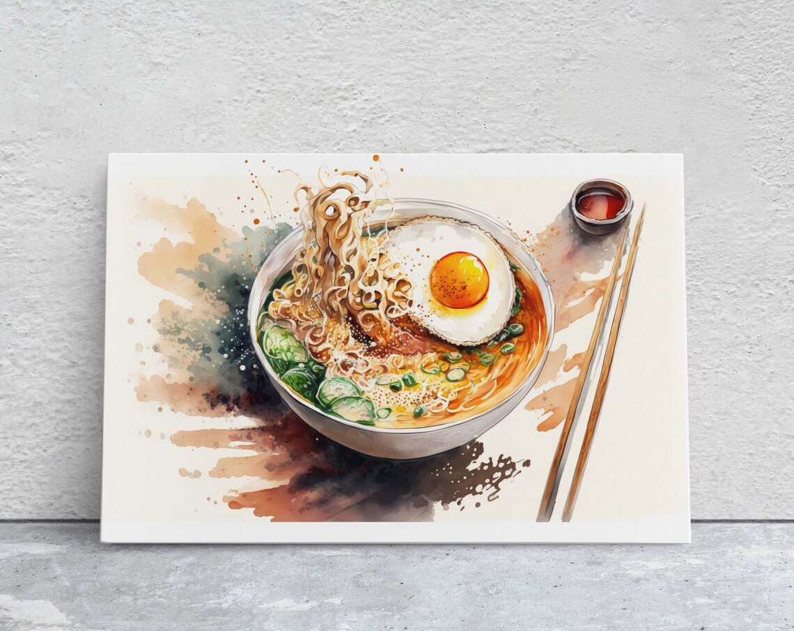 Ramen Watercolor Art Print, Japanese Food Dining Decor