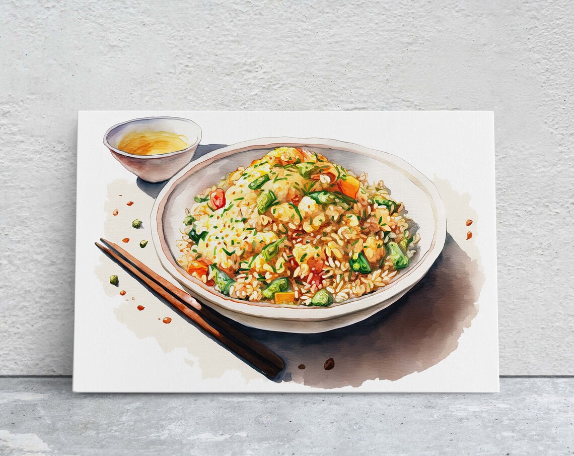 Fried Rice Watercolor Art Print, Chinese Cuisine