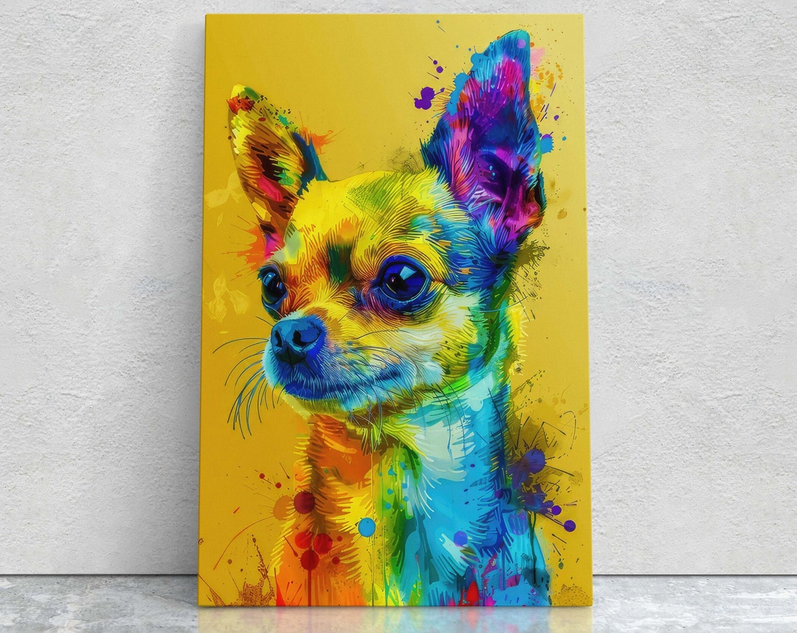 Chihuahua Pop Art Rainbow Portrait Bold Yellow Background Art Poster