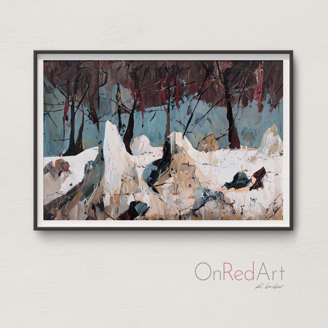 Winter Forest Snowy Trees Expressive Abstract Landscape Poster