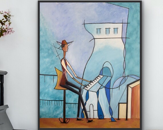 Man Playing Piano Abstract Figurative Art Print