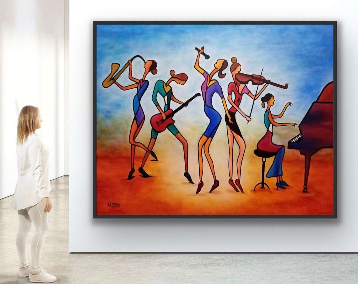 Music Art Abstract Painting On Music Oil Painting Unique Oil Painting Musicians Piano Violin Painting Cubism Abstract Wall Art - Image 4
