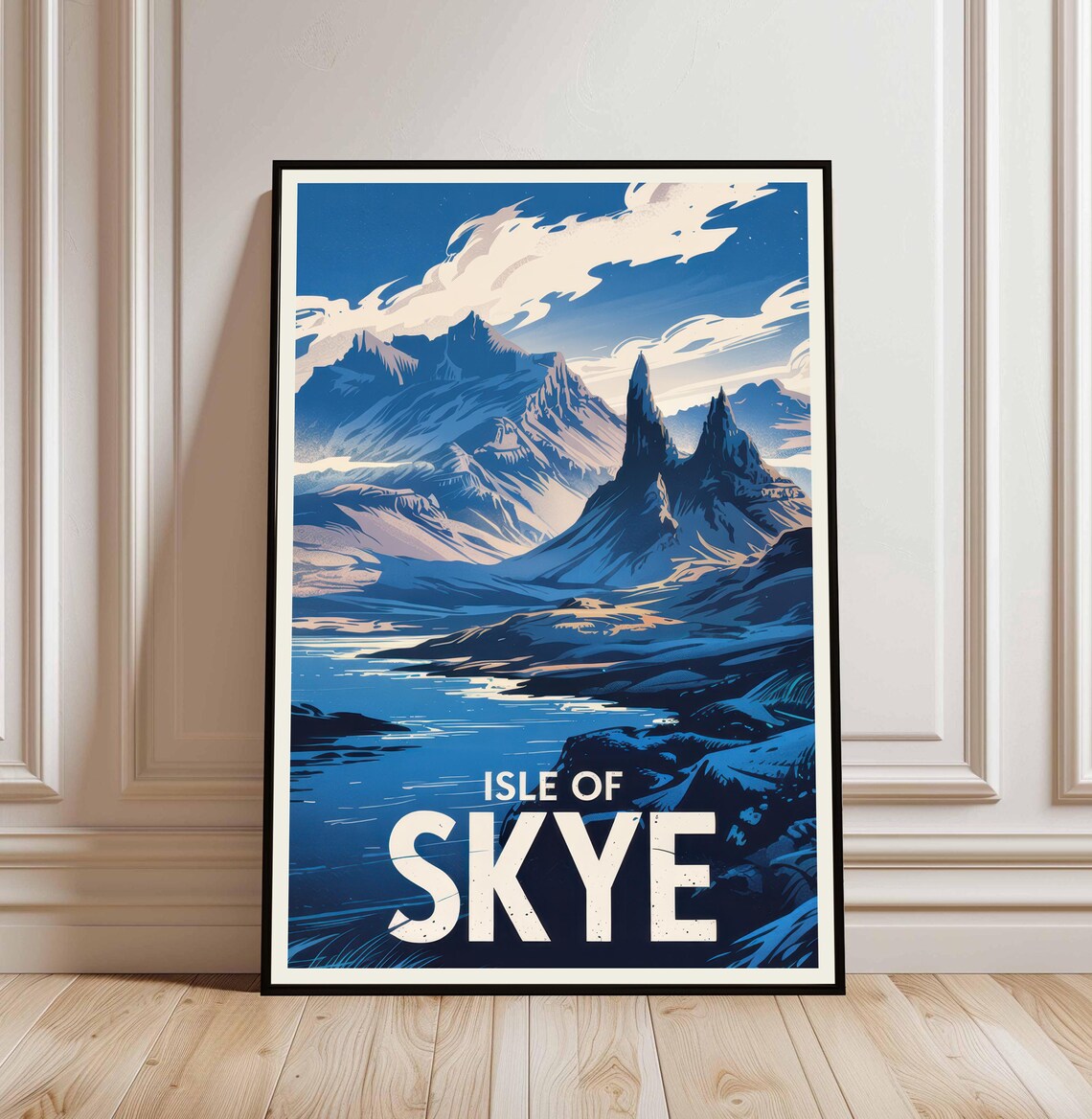 Isle of Skye Scotland Blue Vintage Mountain Landscape Travel Poster