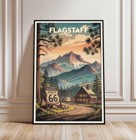 Flagstaff Arizona Travel Poster Route 66 Mountain Art Digital Download