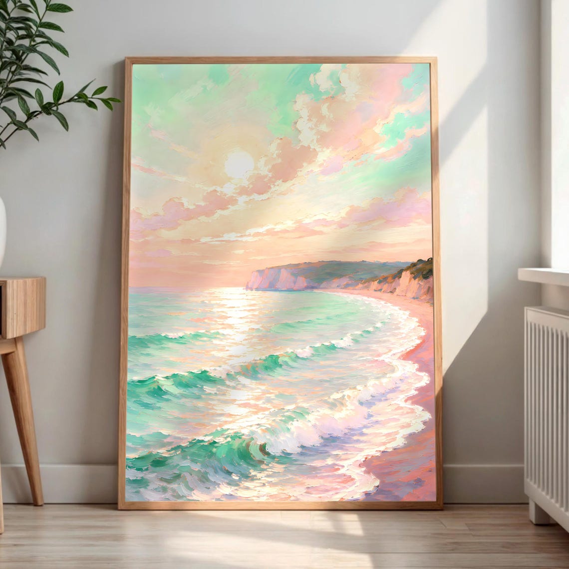 Beach Sunset Print Impressionistic Pastel Ocean Waves Coastal Wall Art Summer House Decor