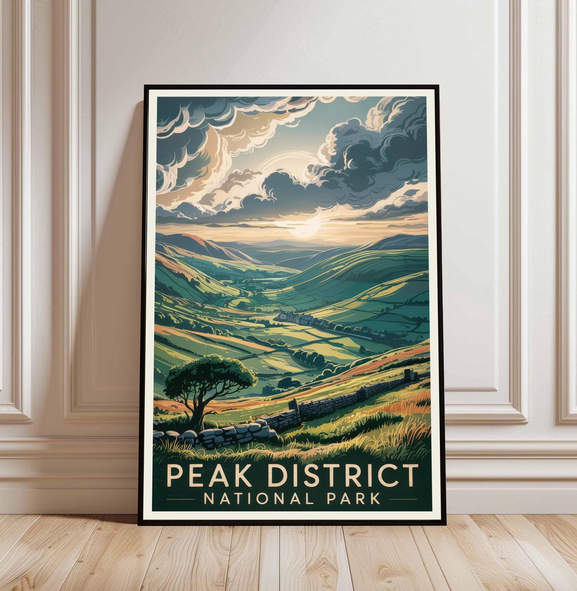 Peak District National Park Sunset Rolling Hills England Travel Poster