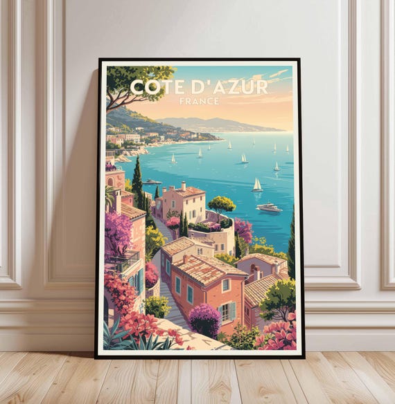 Cote Dazur Art Print Vintage France Travel Poster Digital Download