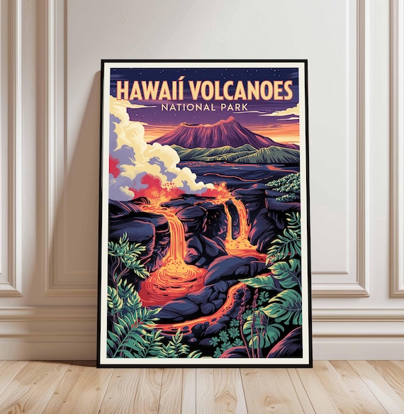 Hawaii Volcanoes National Park Lava Flow Vintage Travel Wall Poster