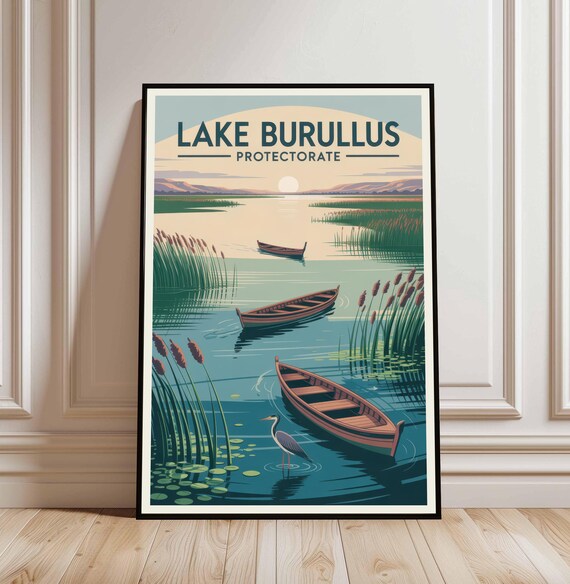 Lake Burullus Protectorate Boats And Heron Vintage Travel Poster