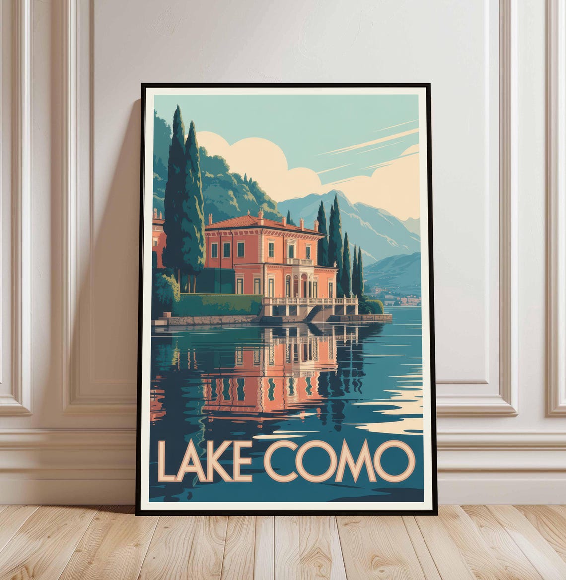 Lake Como Vintage Style Italian Villa Lakeside Travel Art Poster