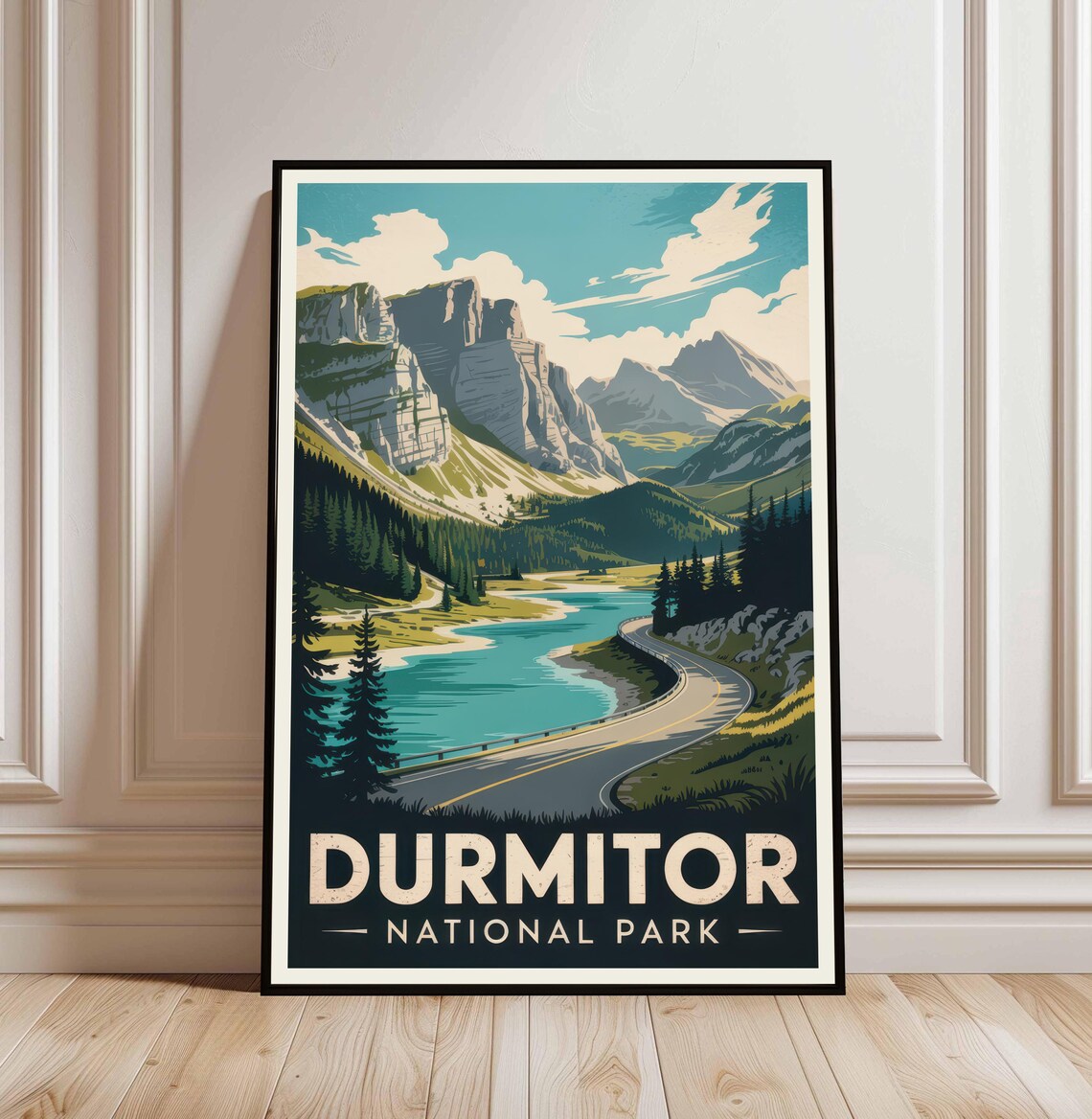 Durmitor National Park Mountain Road Lake Vintage Travel Poster