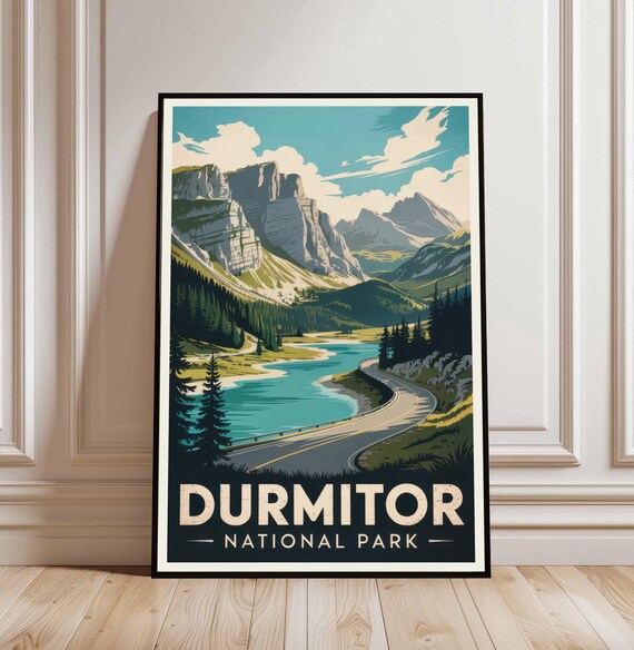 Durmitor National Park Mountain Road Lake Vintage Travel Poster