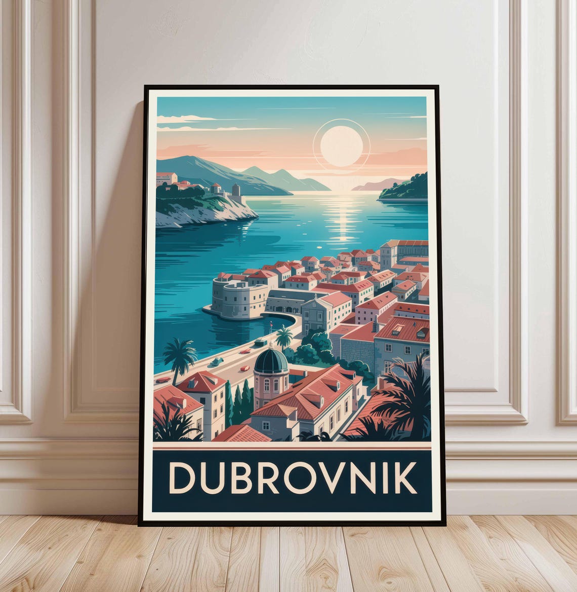 Picturesque Dubrovnik Croatia Old Town Rooftops Vintage Travel Poster