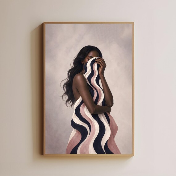 Woman With Flowing Striped Fabric Artistic Portrait Gallery Poster
