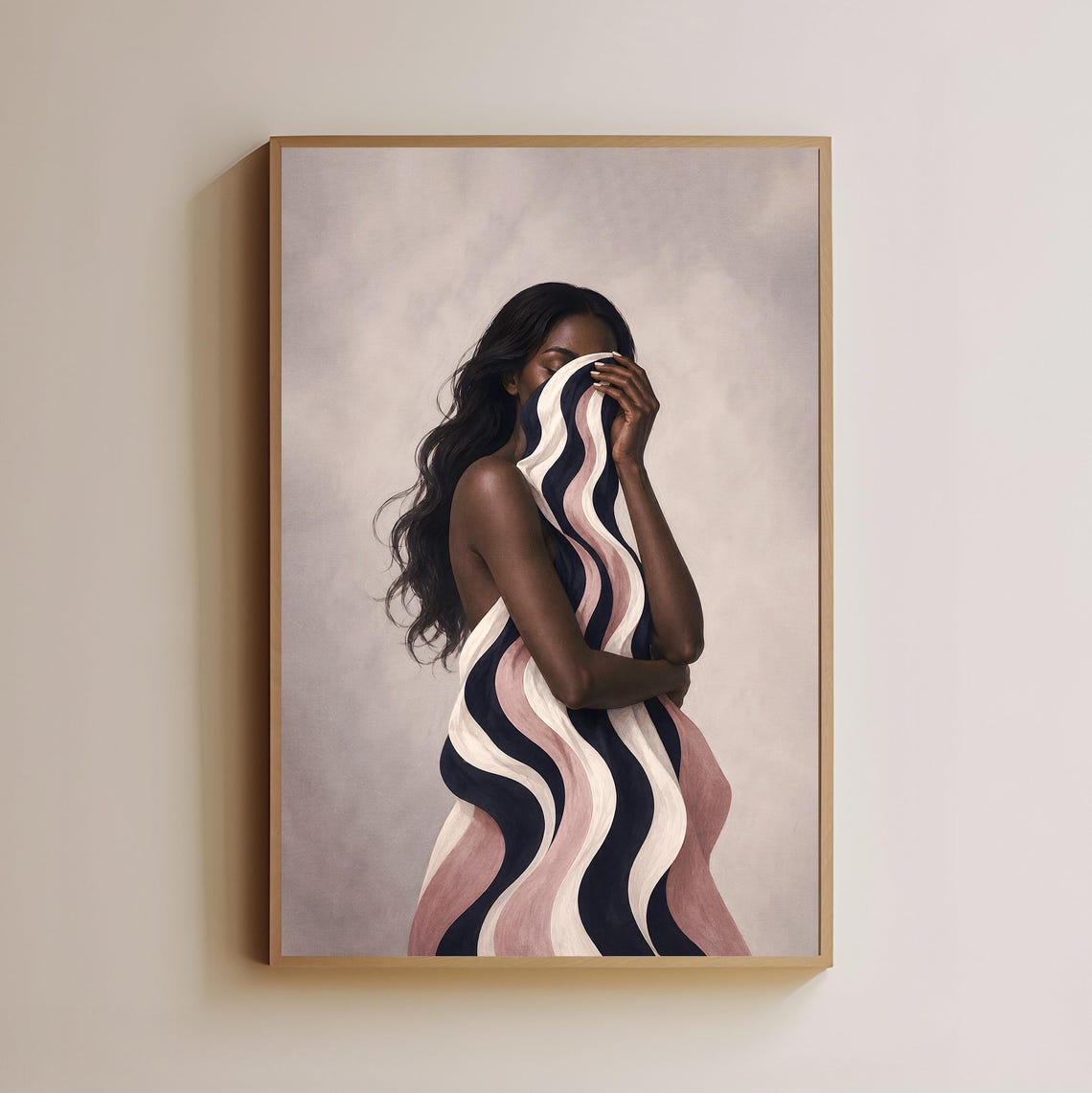 Woman With Flowing Striped Fabric Artistic Portrait Gallery Poster