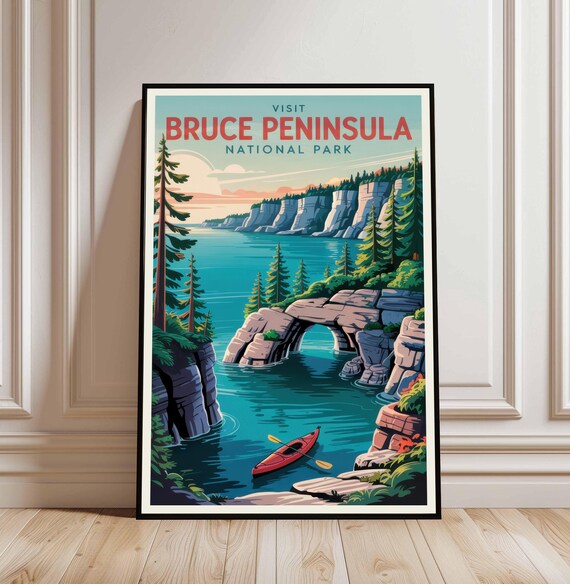 Visit Bruce Peninsula National Park Kayak Canada Travel Poster