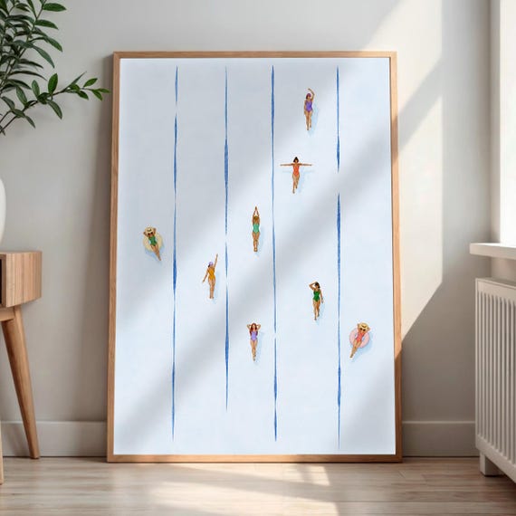 Abstract Swimming Pool Print Painterly Swimmers Wall Art Aerial Poolside Decor Summer House