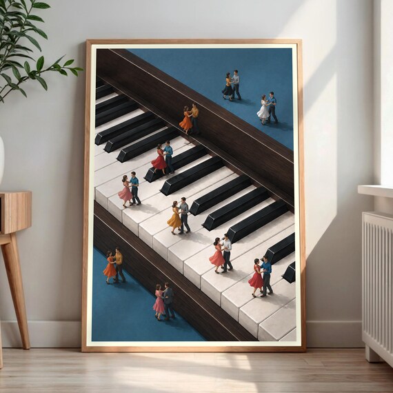 Piano Keys Dancers Print Music Art Wall Decor Musician Gift Couples Dancing Poster
