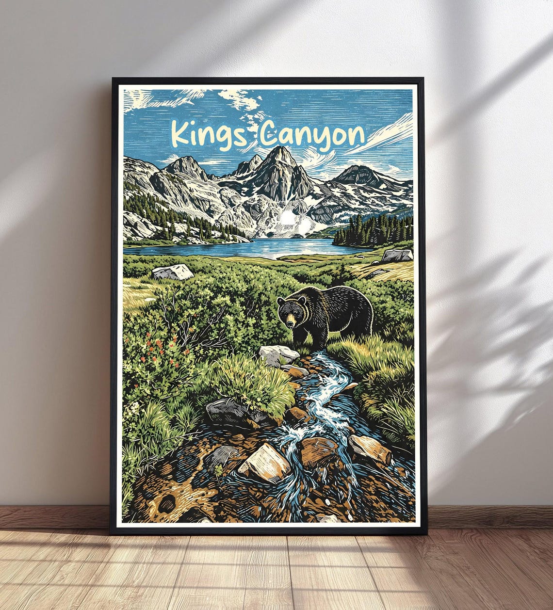 Kings Canyon Black Bear Mountain Stream Vintage Travel Poster