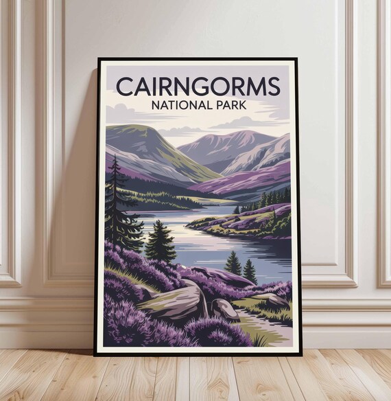 Cairngorms National Park Scotland Loch Mountains Travel Poster