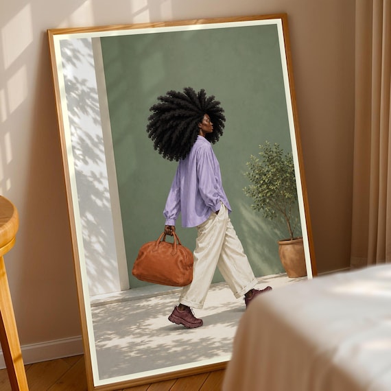 Beautiful Black Woman Afro Hair Fashion Illustration Sage Art Wall Poster