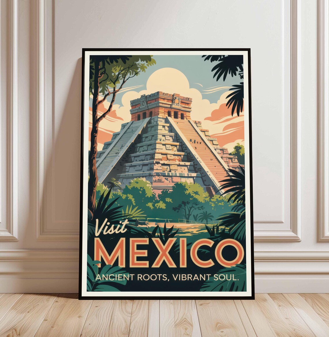 Mexico Travel Poster, Mayan Pyramid