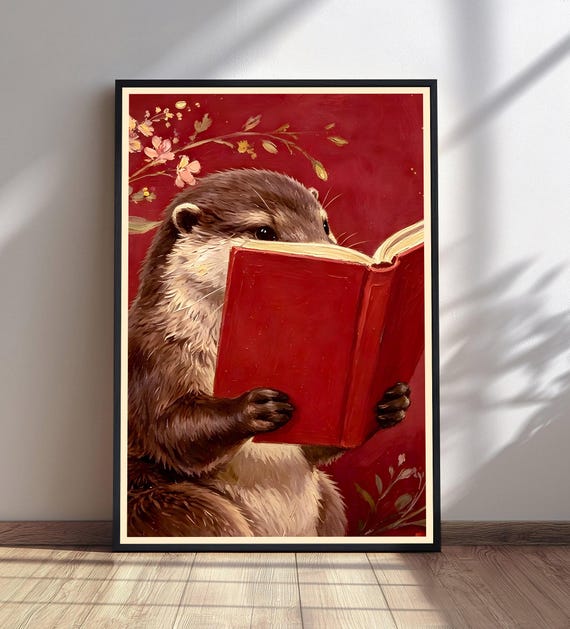 Groundhog Reading Book Print Vintage Animal Wall Art Eclectic Cottagecore Decor Victorian Style