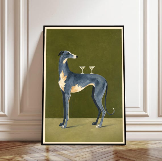 Greyhound Martini Art Print Funny Dog Wall Quirky Animal Decor Lover Gift