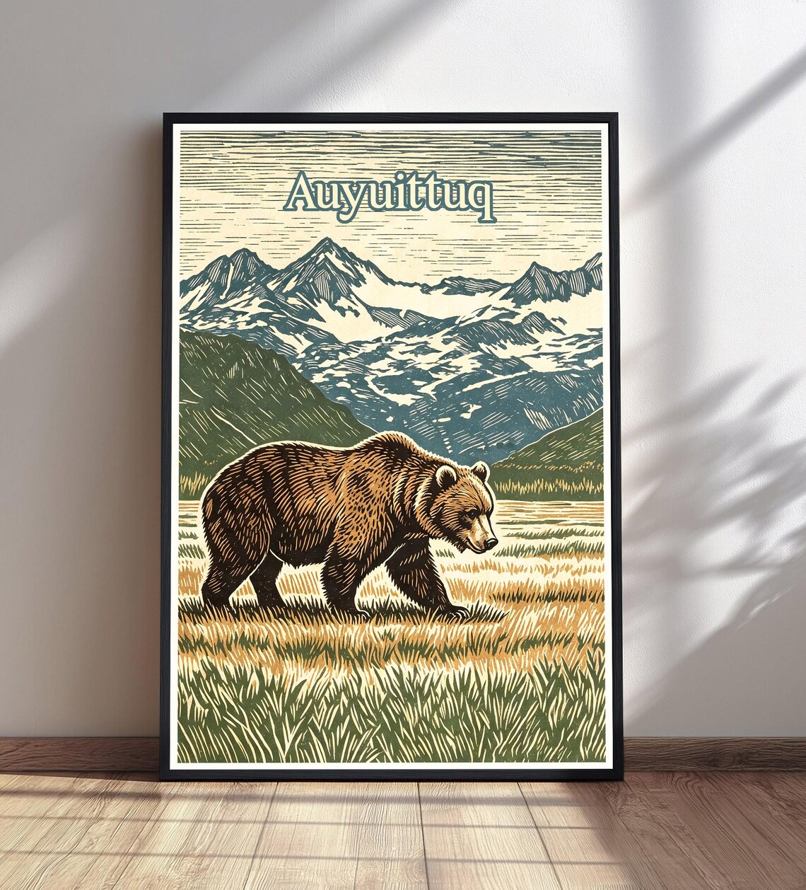 Auyuittuq Grizzly Bear Mountain Valley Vintage Travel Poster