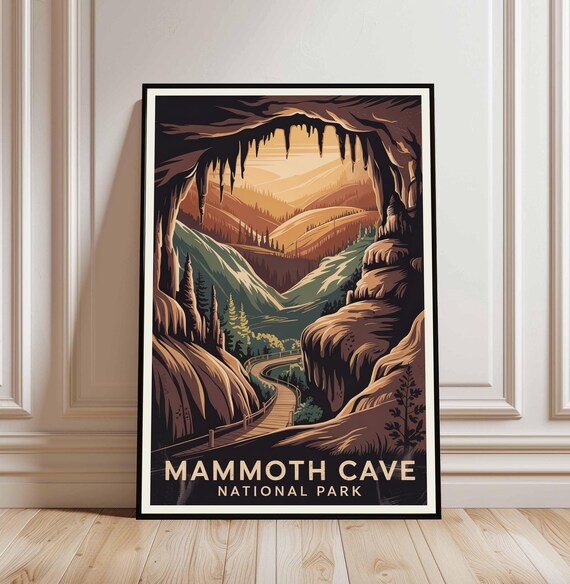 Mammoth Cave National Park Stalactite Cave Entrance Vintage Poster