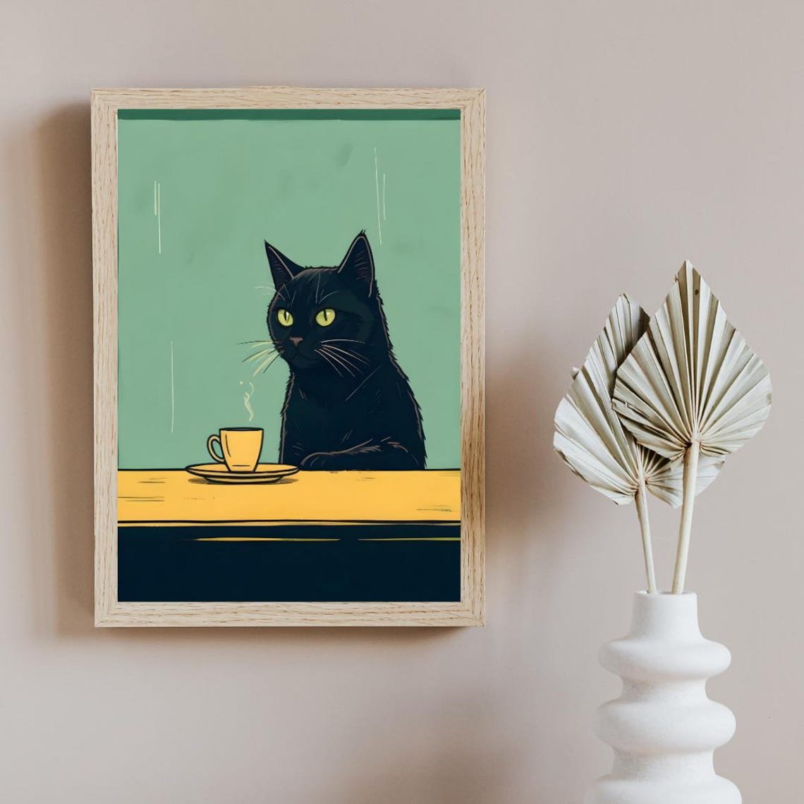 Cat With Coffee - Modern Retro Poster Print - Image 2