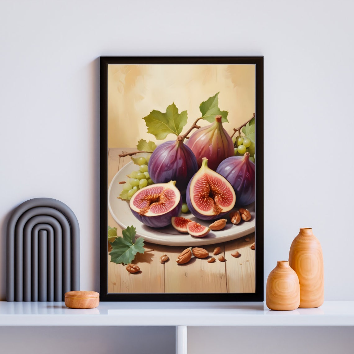 Kitchen Decor Wall Art Blue Grapes And Sliced Figs On Plate Wall Art Home Wall Art Grapes Wall Art - Image 4