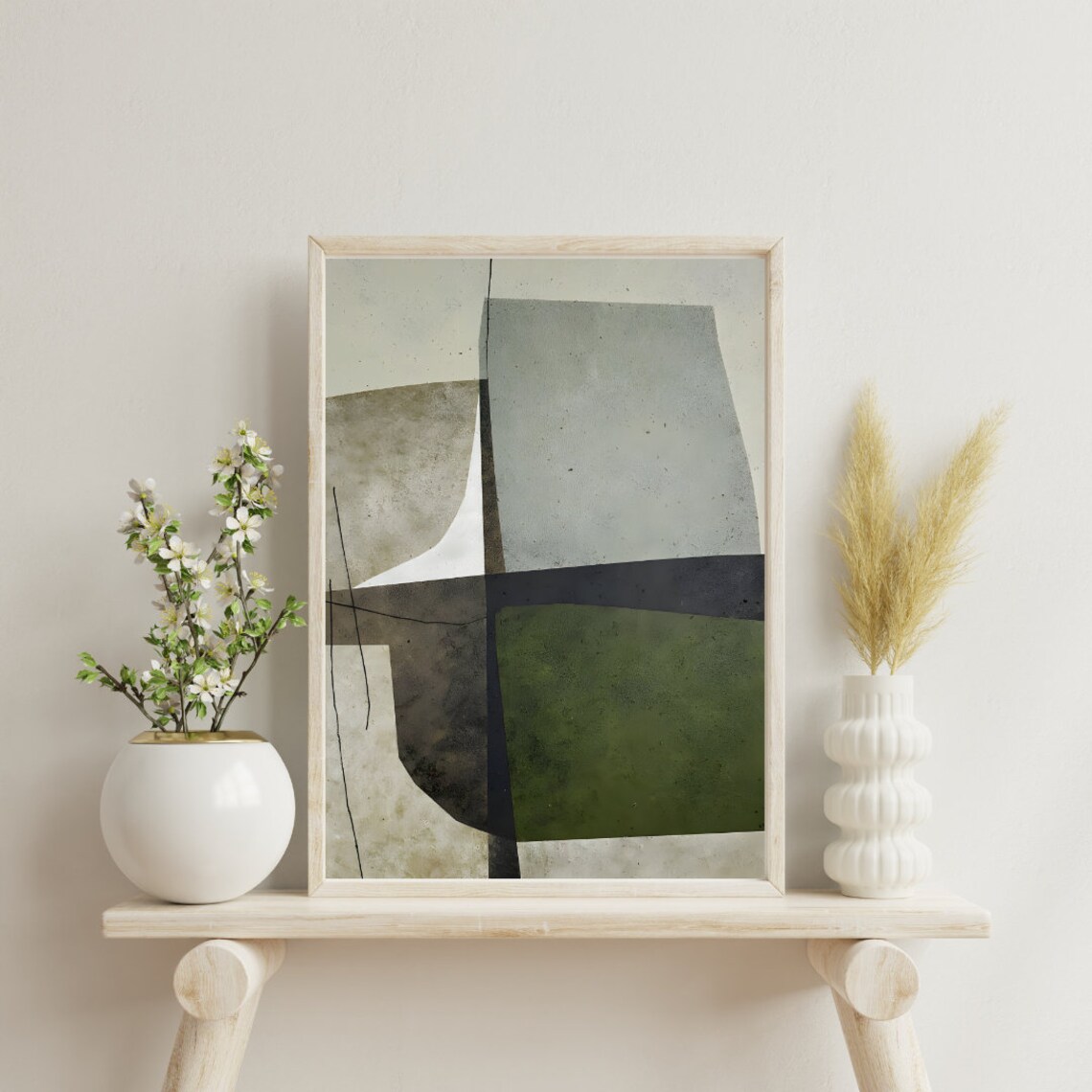 Mid Century Abstract Neutral, Minimalist Modern Art - Image 3
