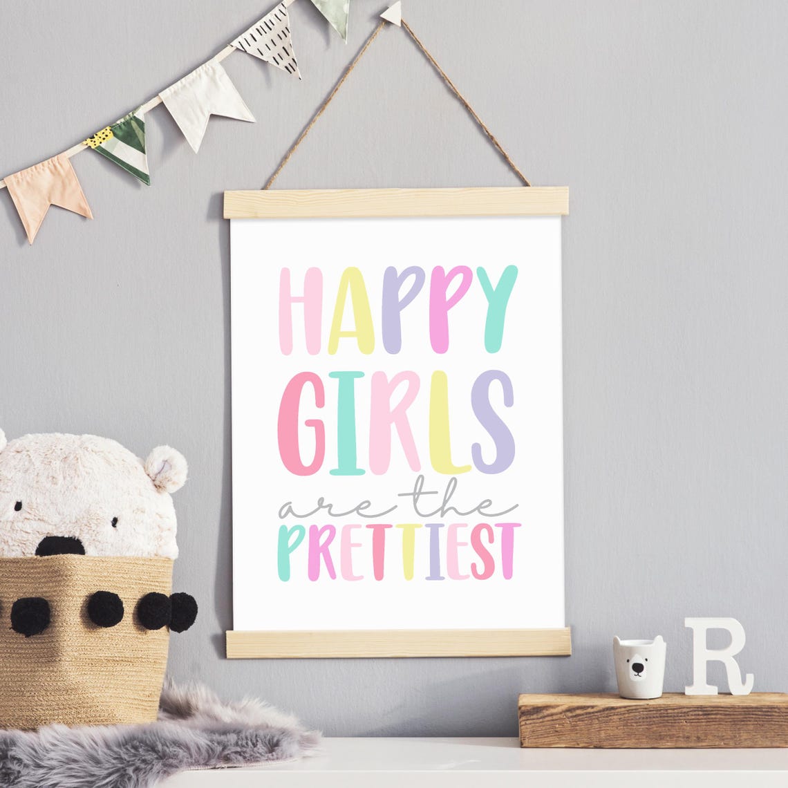 Happy Girls Are The Prettiest Girl Bedroom Wall Decor Girl Room Wall Art Pastel Baby Girl Nursery Print Toddler Room Decor Art - Image 4