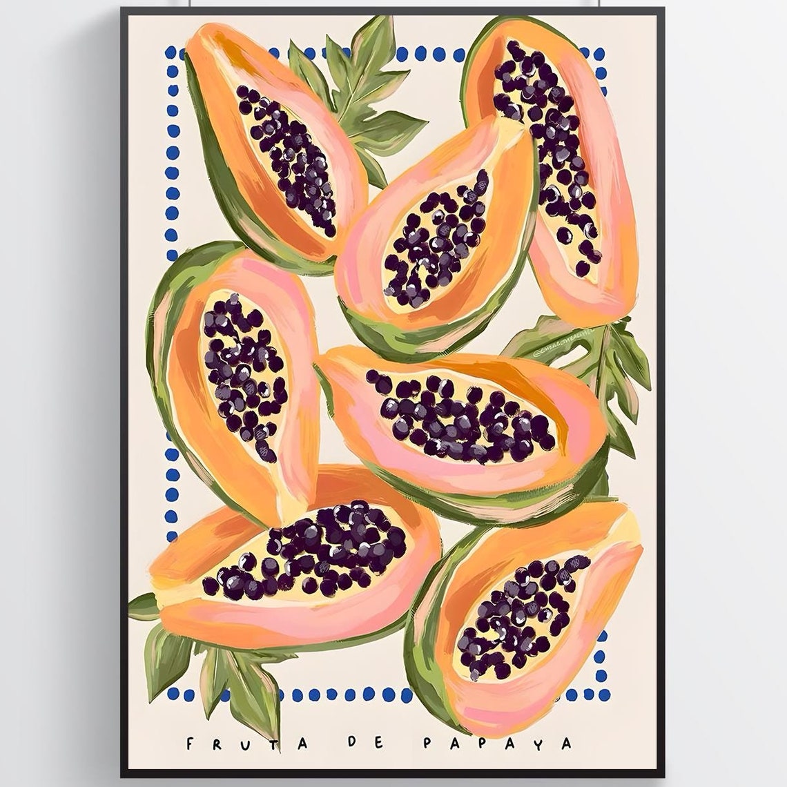 Fruta de Papaya Ripe Halved Tropical Fruit Painterly Art Poster