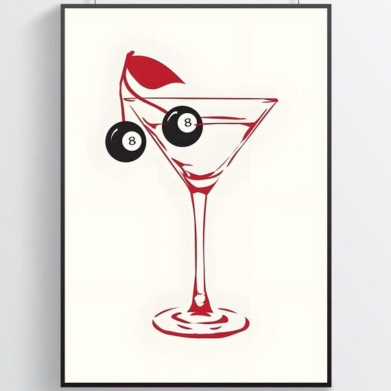 Martini Glass With Lucky Eight Ball Olives Red Cocktail Poster