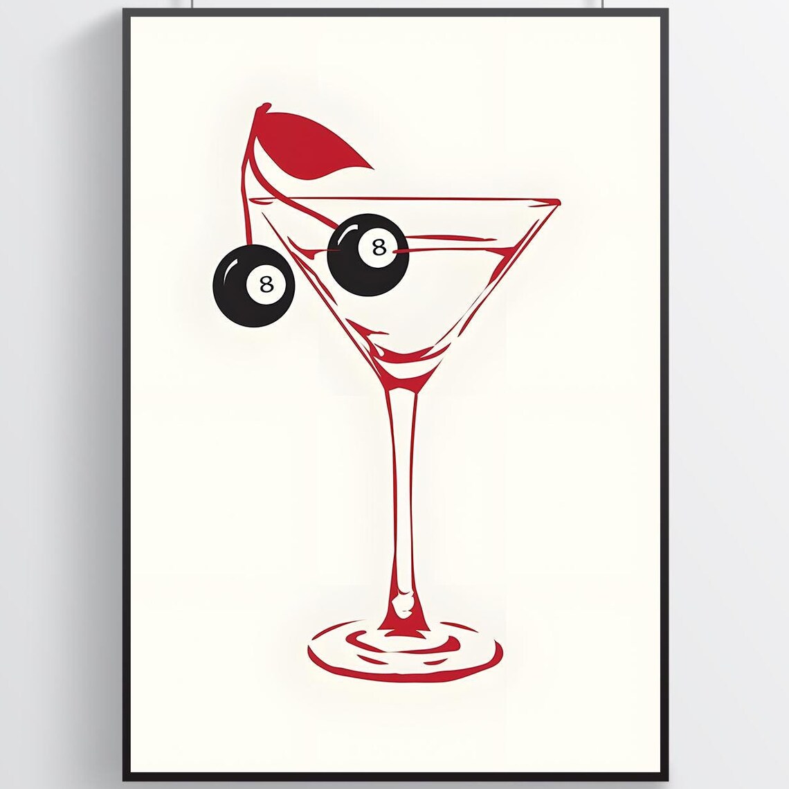 Martini Glass With Lucky Eight Ball Olives Red Cocktail Poster