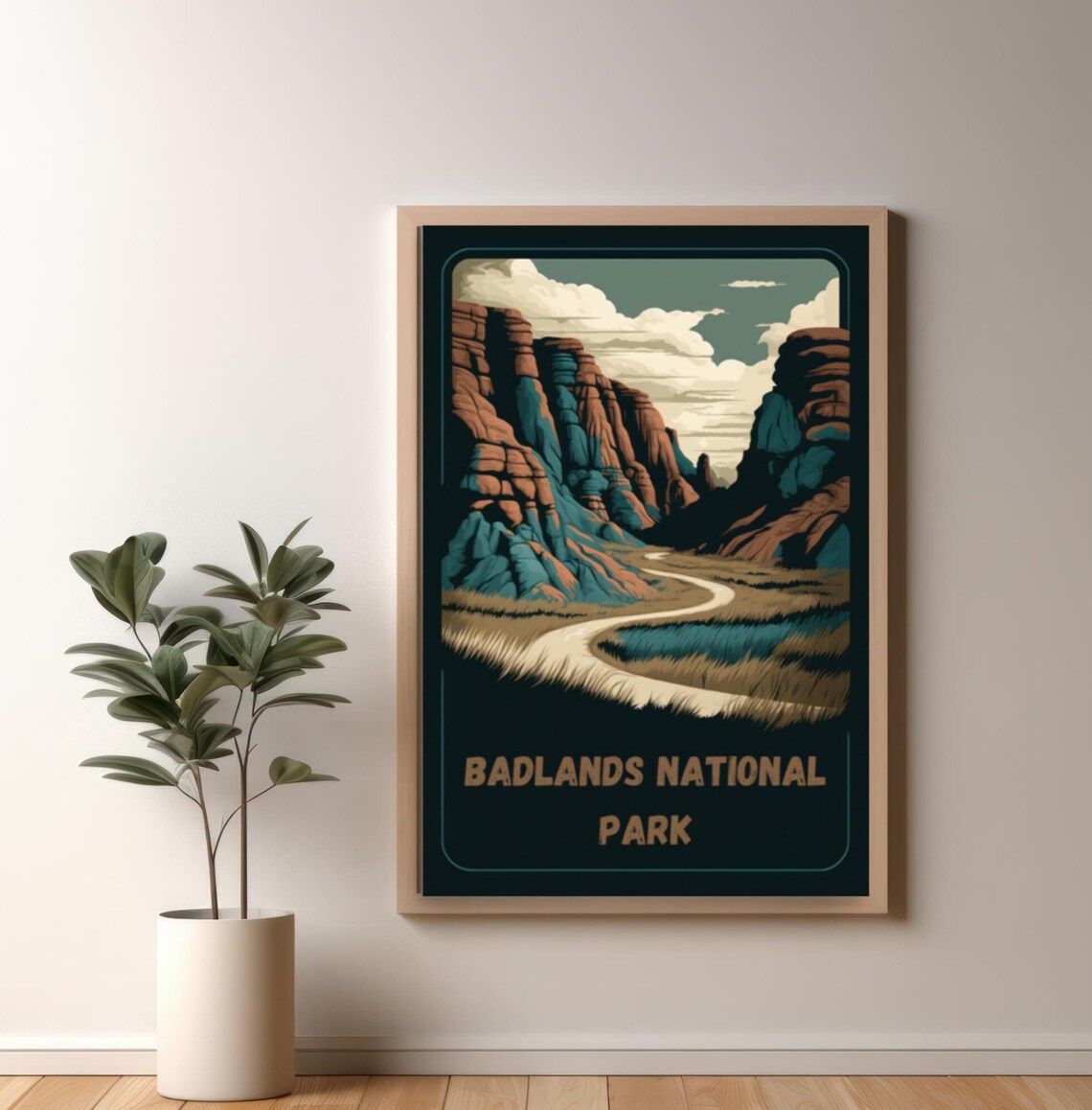 Badlands National Park Canyon Vintage Retro Travel Poster Style