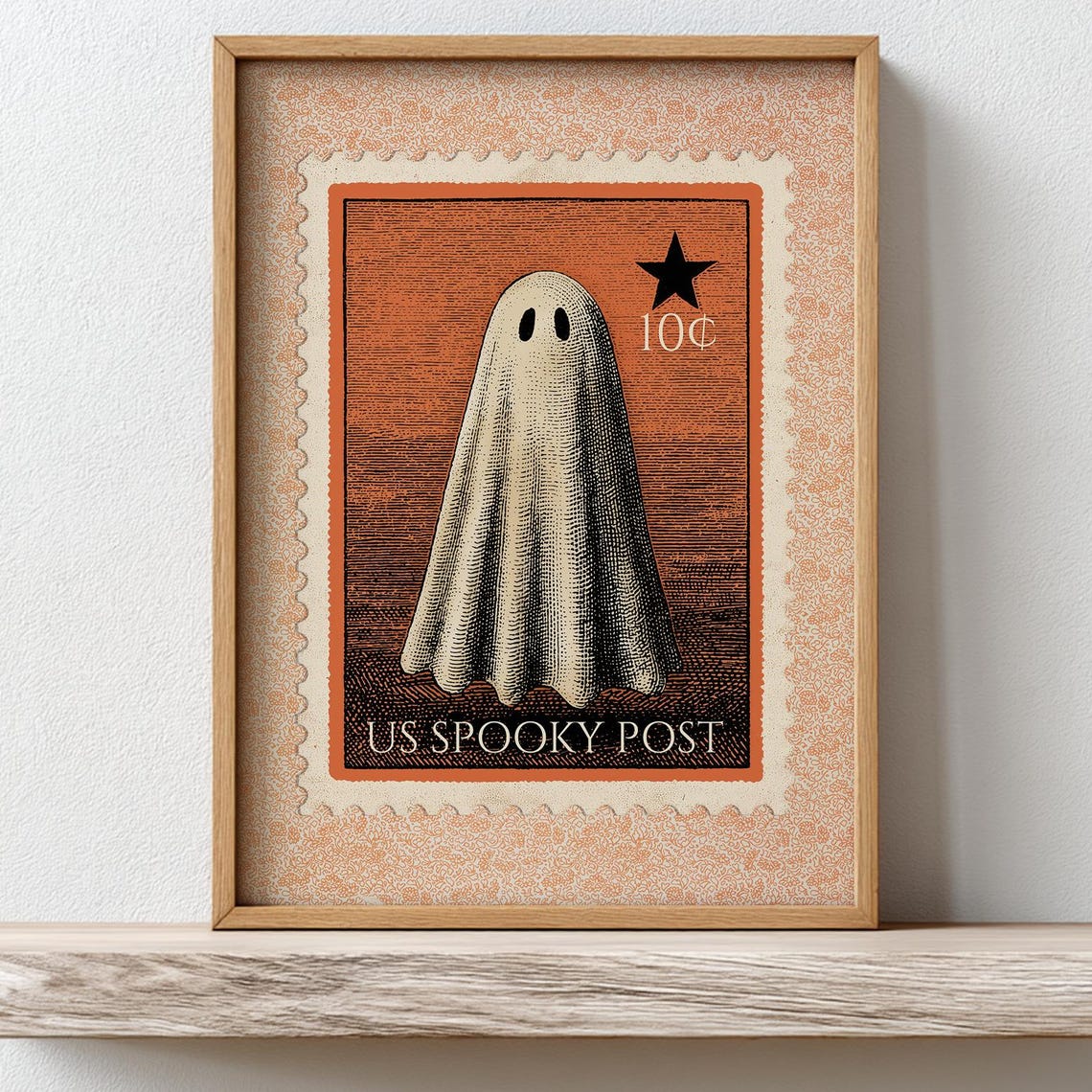 US Spooky Post Ghost 10 Cent Vintage Halloween Stamp Art Poster